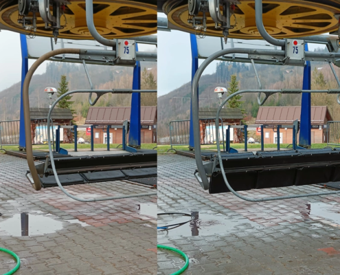 Odstránenie hrdze zo sedačiek lanovky Veľká Rača.