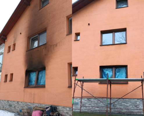 Čistenie zadymenej steny.